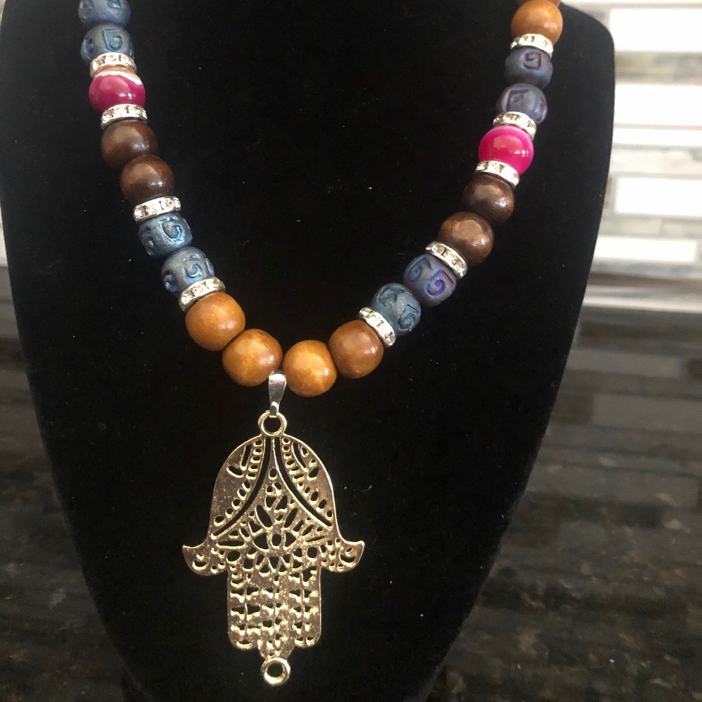 Beaded hamsa necklace